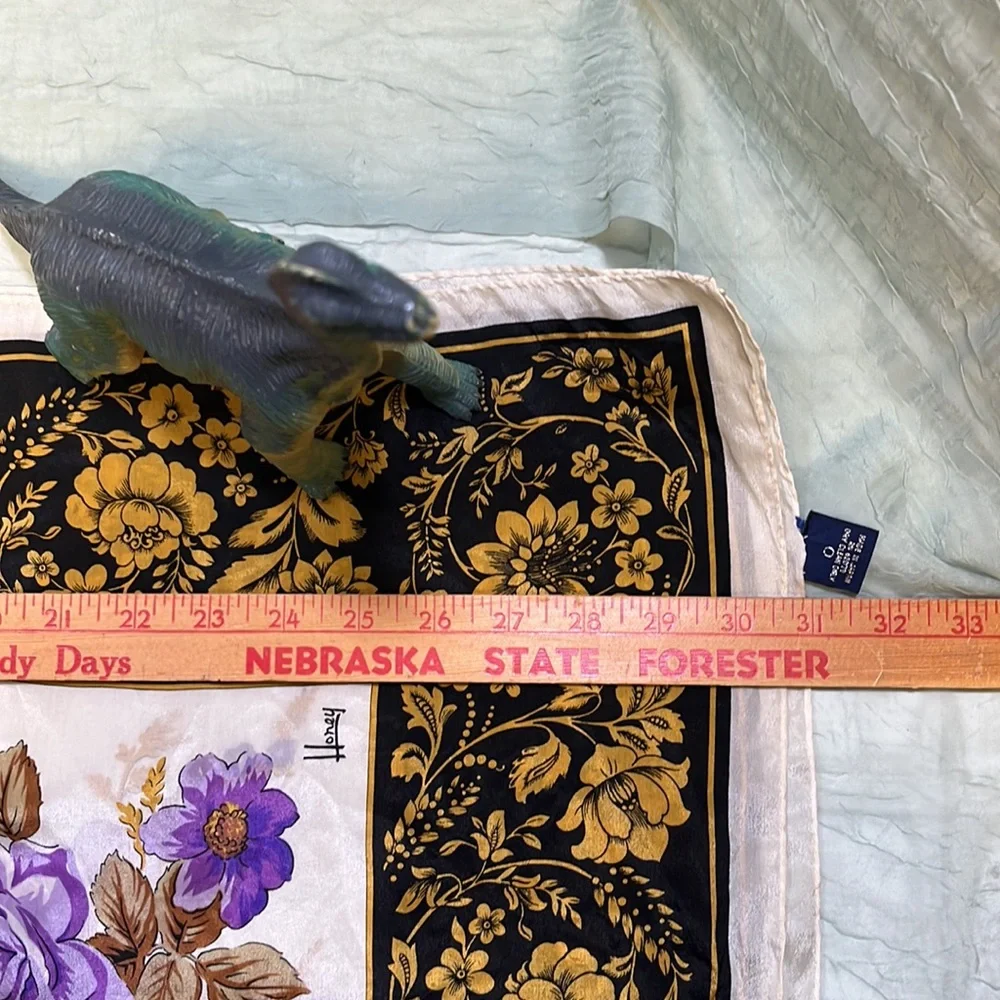 Honey 100% Silk Purple and Gold Floral Vintage Scarf